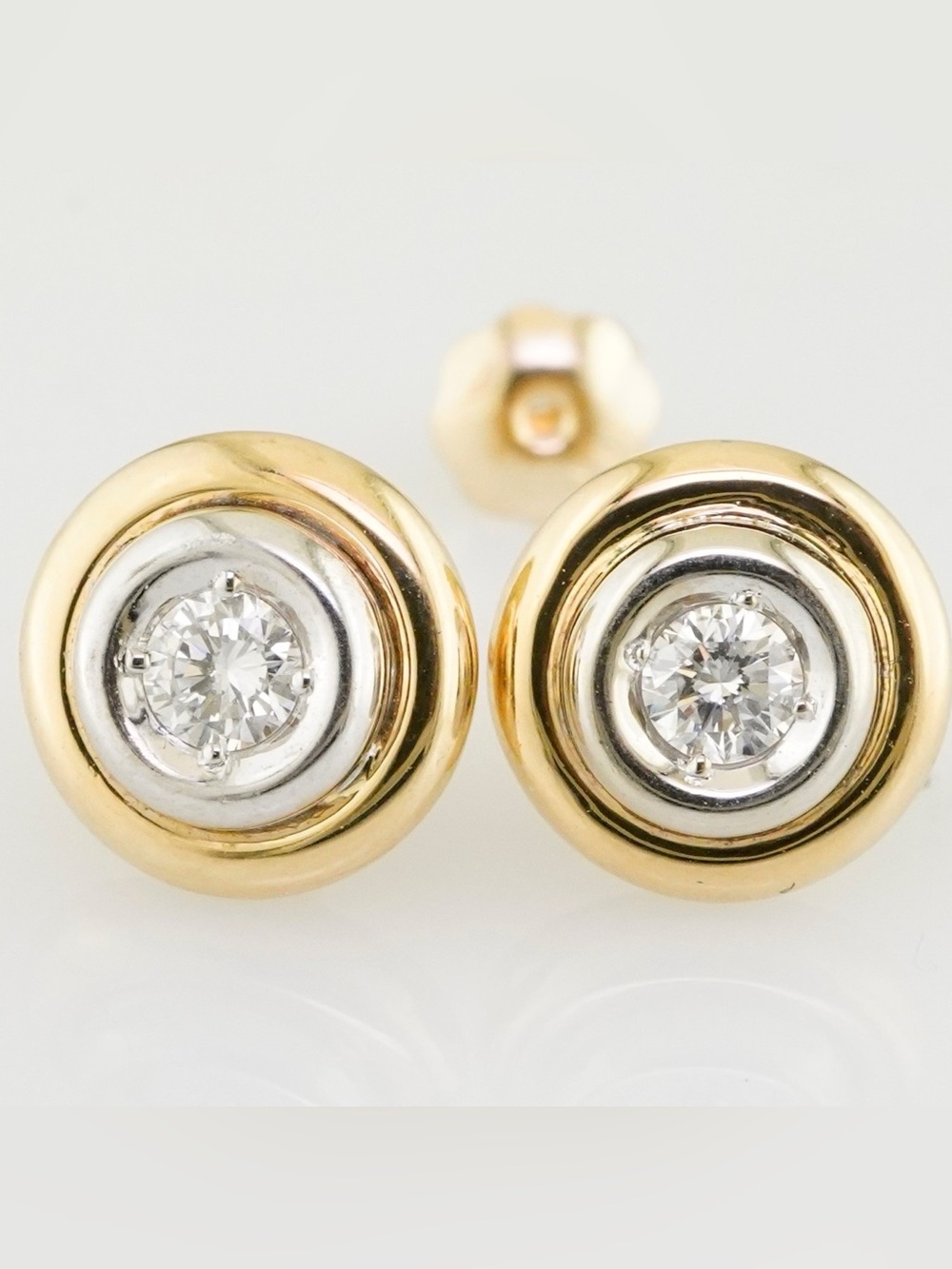 14k two-toned yellow and white gold natural diamond screw back stud earrings